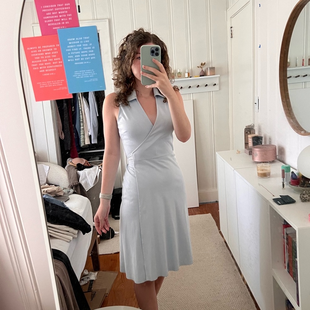 Bebe suede blue wrap dress